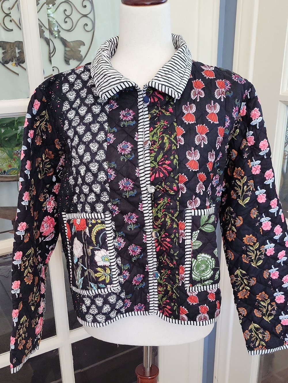 Handmade Cotton Quilted Patchwork Jacket Floral Boho Kantha Style | Size: L